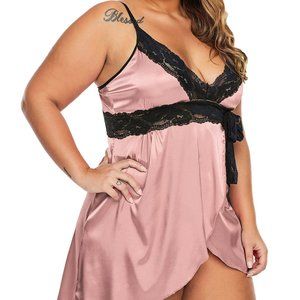 Apricot Lace V Neckline Plus Size Babydoll